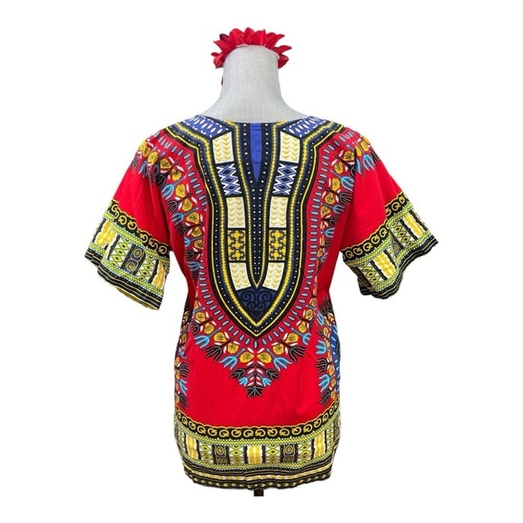 Dashiki Red with Multi colors cotton tunic size S - Picture 4 of 10